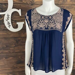 Forever 21 | Floral Embroidered Pheasant‎ Blouse Ruched Bib Scoop Neckline